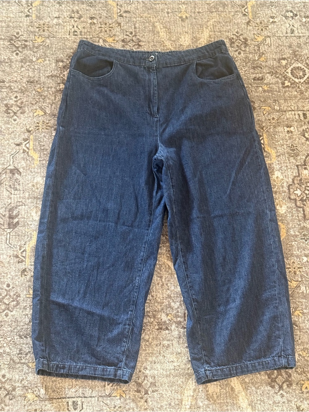 👖Zara Dark Wash Denim Wide Leg Balloon Barrel Cropped Pants - Size XL 32